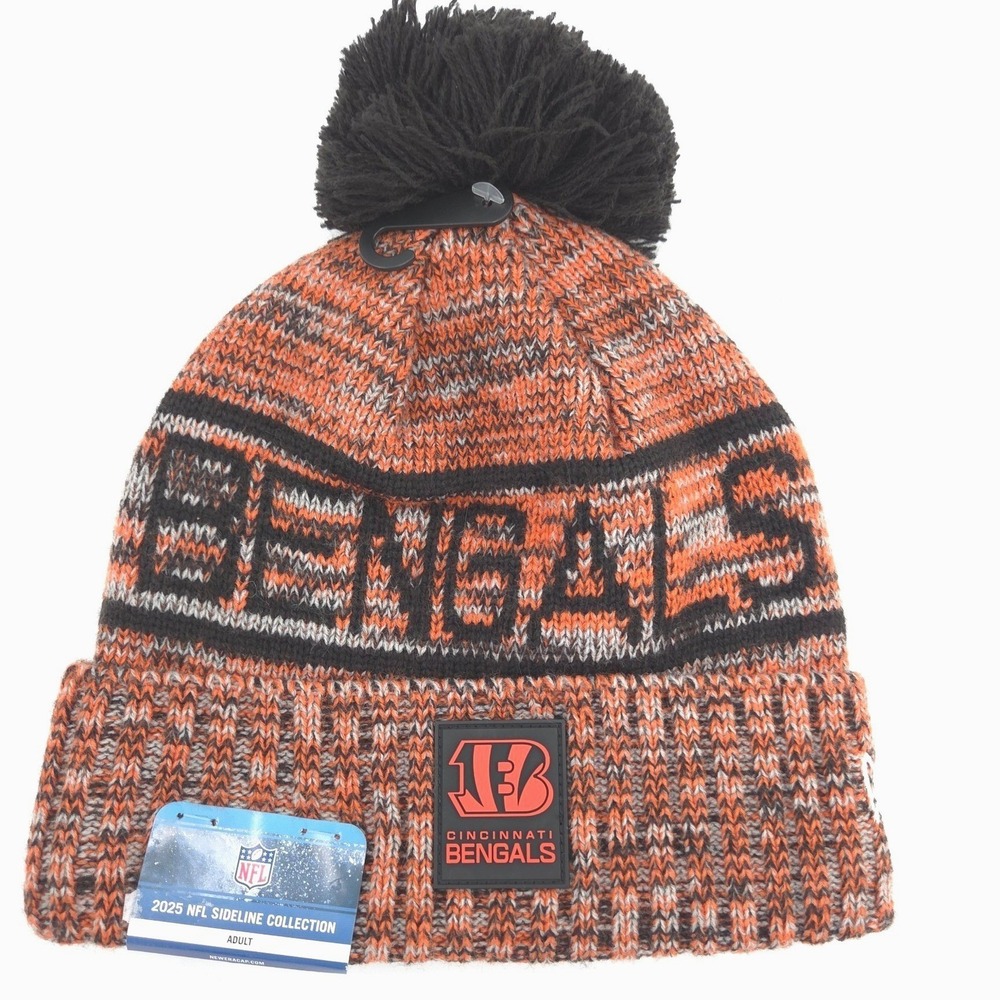 New Era Cincinnati Bengals Sideline Beanie Orange Black Knit Hat Pom Adult NEW‎